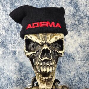 Adema Black Beanie bold red Adema embroidery nu-metal, goth, punk fashion
